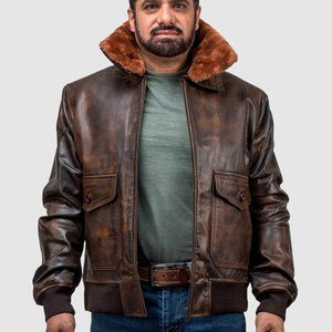Men's Aviator G-1 A-2 Flight Distressed Leather Jacket / Bomber Flight Leather J